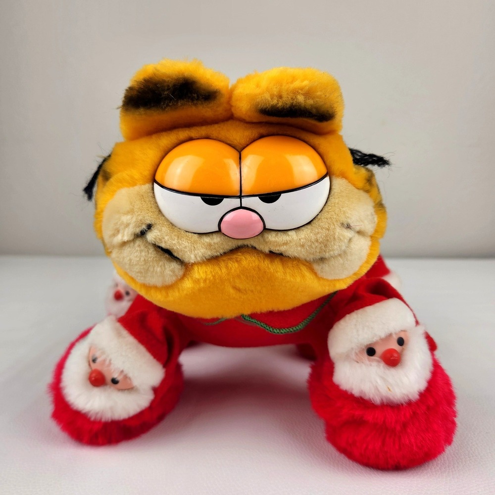 Vintage 1981 Dakin Garfield Plush Christmas Santa Slippers Holiday